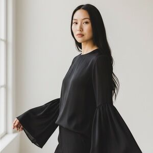 Madison & Berkeley Black Flared Sleeve Blouse